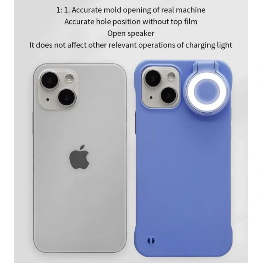 Brand New Selfie Ring Light Flip Phone Case for iPhone 14 Pro Max 3 Modes Blue